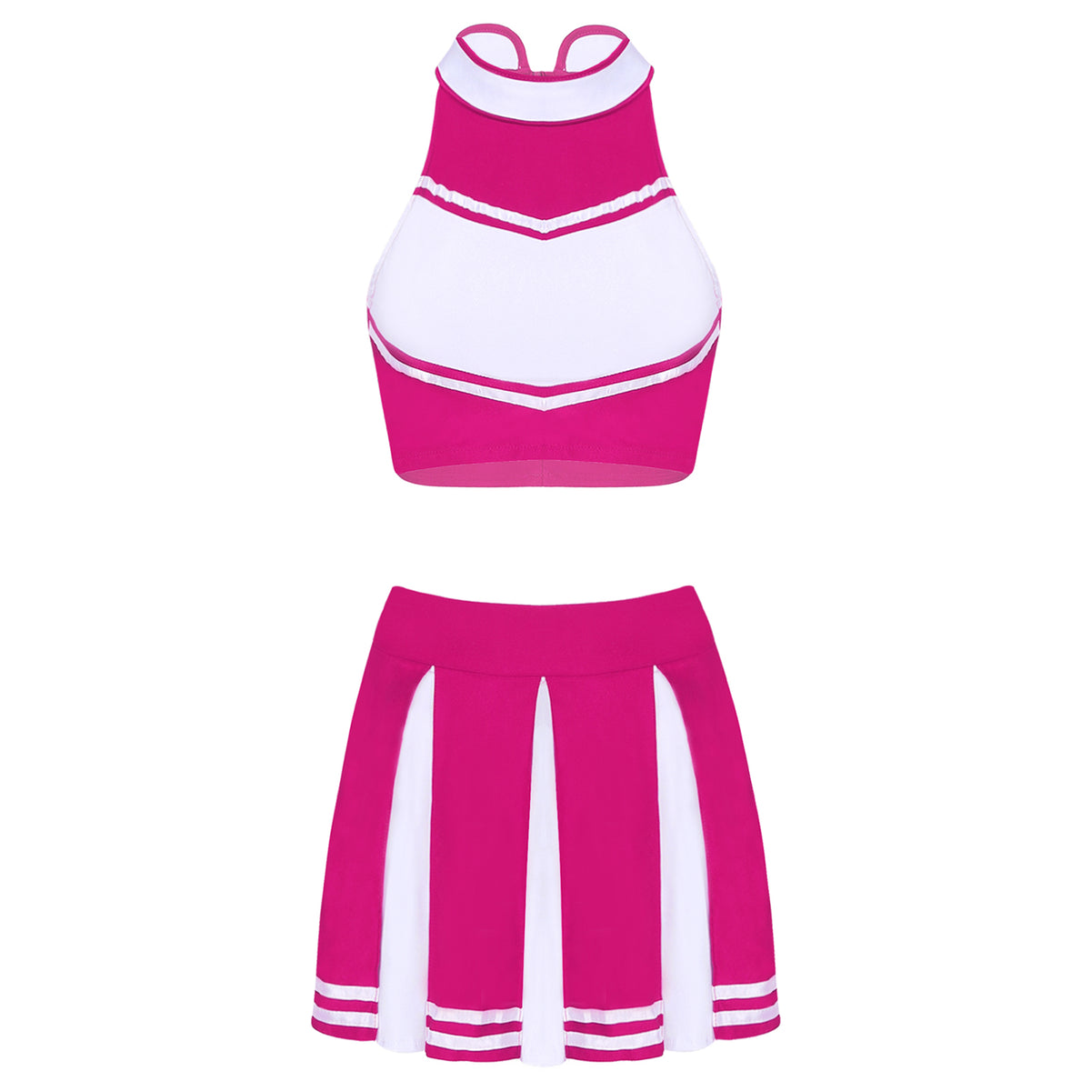 Women Cheerleading Cheerleader Costume Uniform School Girls Carnival Cosplay Outfits Stand Collar Crop Top with Mini Skirt