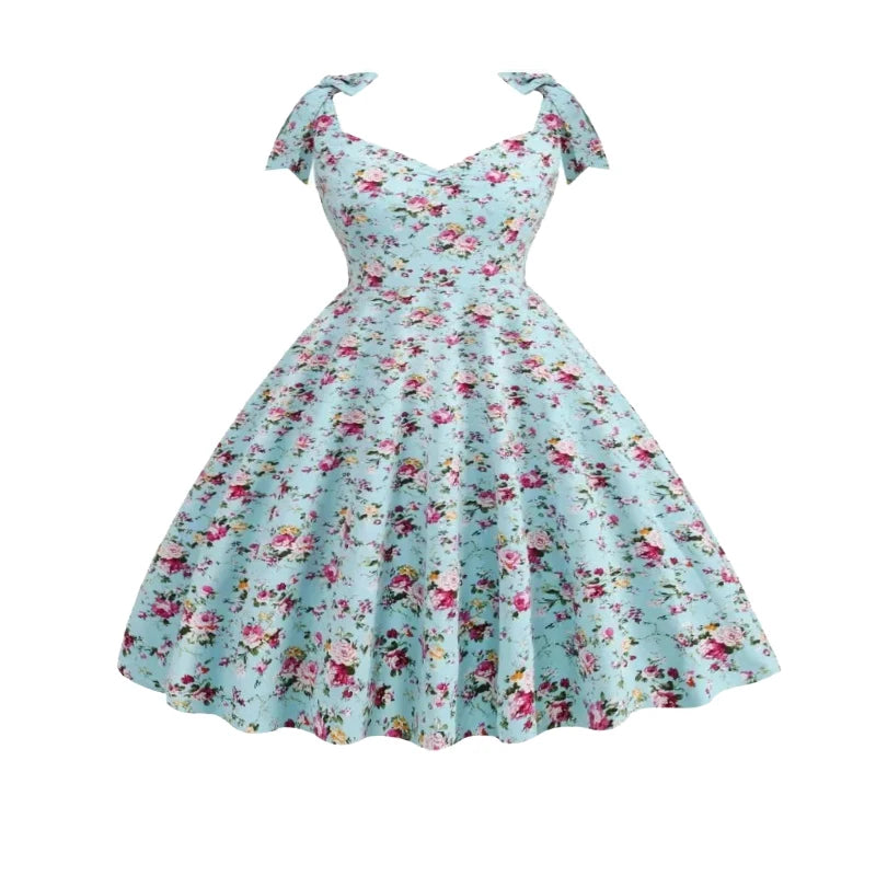 2024 New Fashion Women Summer Dress Retro 50s 60s Robe Femme Rockabilly Pinup Party Vestidos Casual Elegant Floral Office Dress