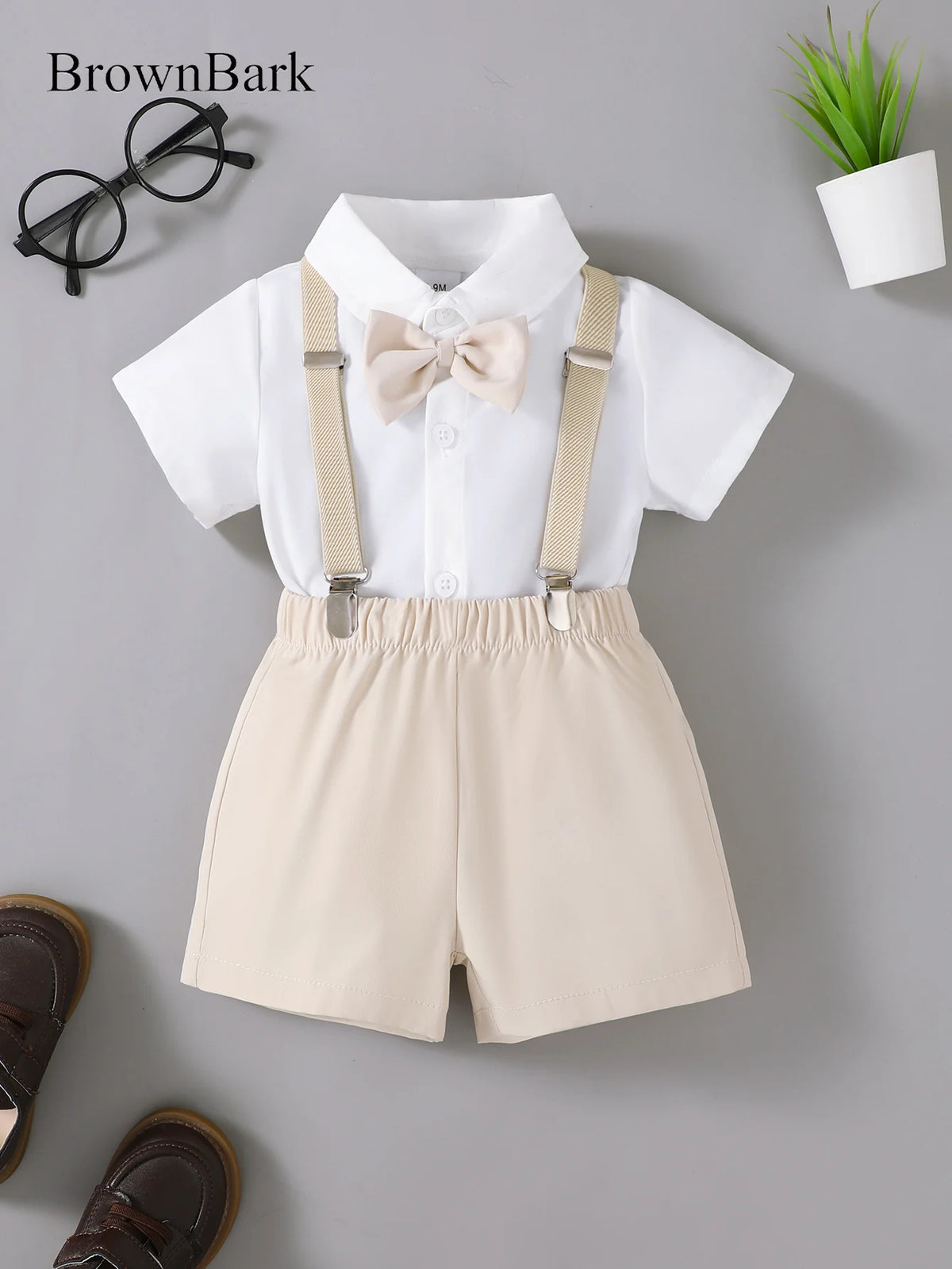 Summer  0-3 Years Old  Infant Baby  Girls  Short  Sleeved Lapel  Top  and Straps  Shorts   Casual  2-Piece  Set