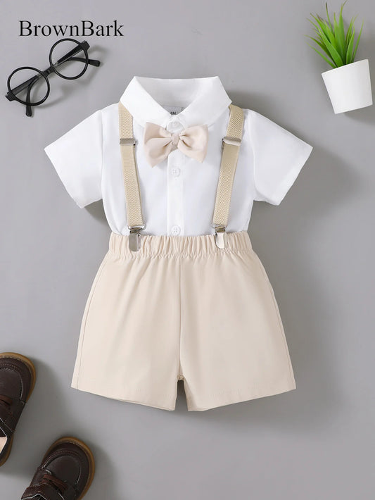 Summer  0-3 Years Old  Infant Baby  Girls  Short  Sleeved Lapel  Top  and Straps  Shorts   Casual  2-Piece  Set