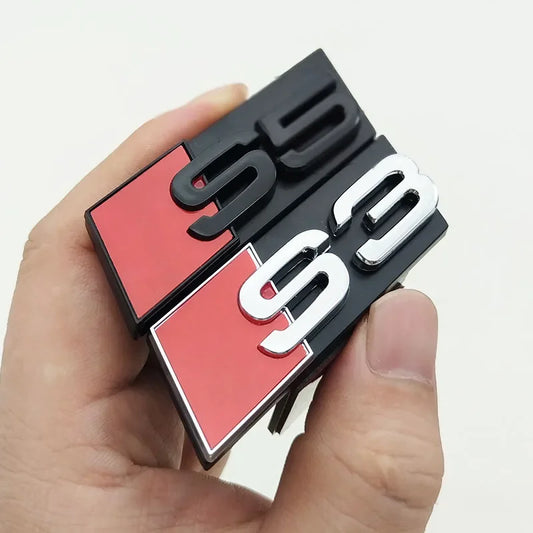 1pcs ABS Car Front Grill Badge For Audi S 3 4 5 6 7 8 Auto Styling caR Sticker Chrome Black Logo S3 S4 S5 S6 S7 S8 Emblem