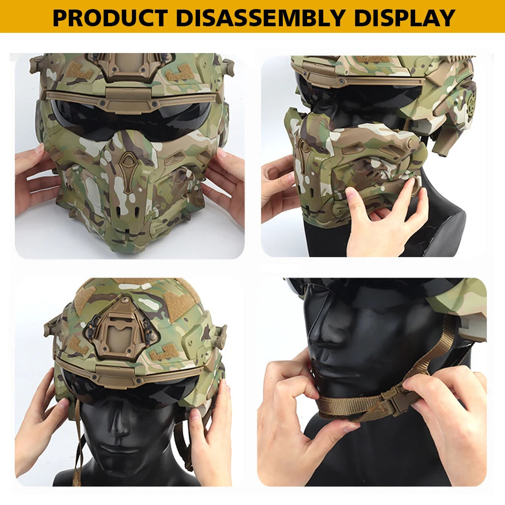 Militar Helmet FAST Helmet Built-in Communication Headset Anti-fog Fan W-Ronin Assault Helmet Detachable Mask Replacement Lens