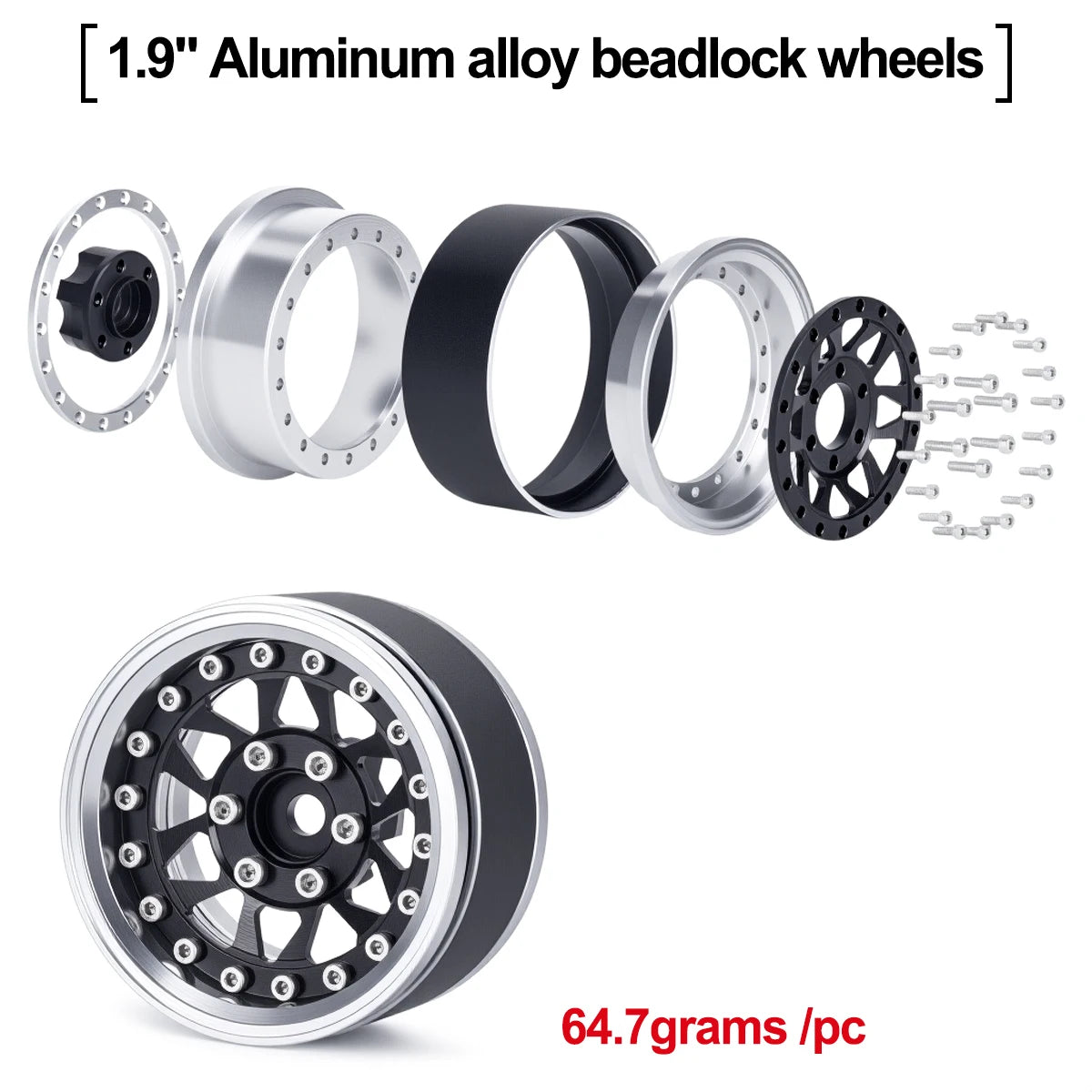 4Pcs 1.9 Aluminum Beadlock Wheel Rims Adjustable Offsetfor 1/10 RC Crawler Car TRX4 TRX6 SCX10 90046 GEN7 8 D90 Upgrade Parts