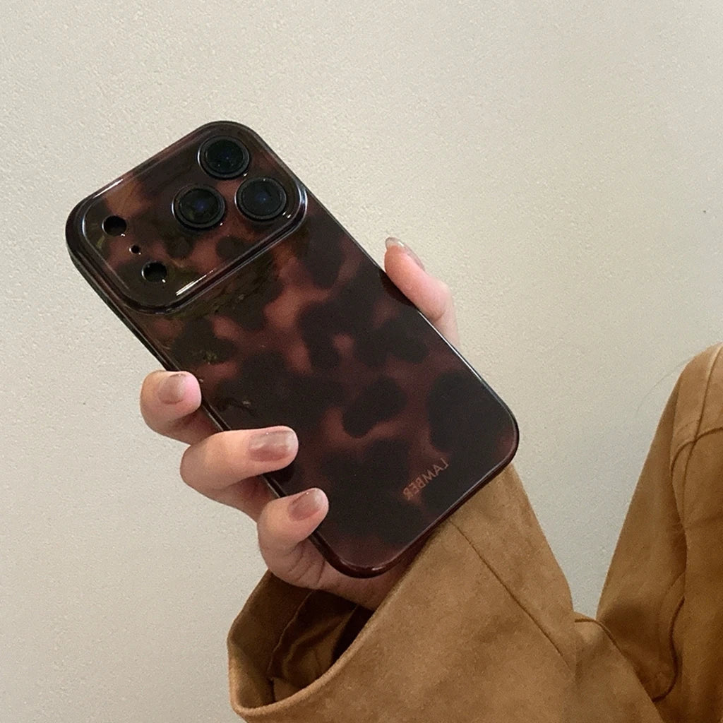 Retro Stylish Amber Color Lamber Pattern Glossy Phone Cover Case for iPhone 17 16 15 14 13 12 Pro Max Plus Air