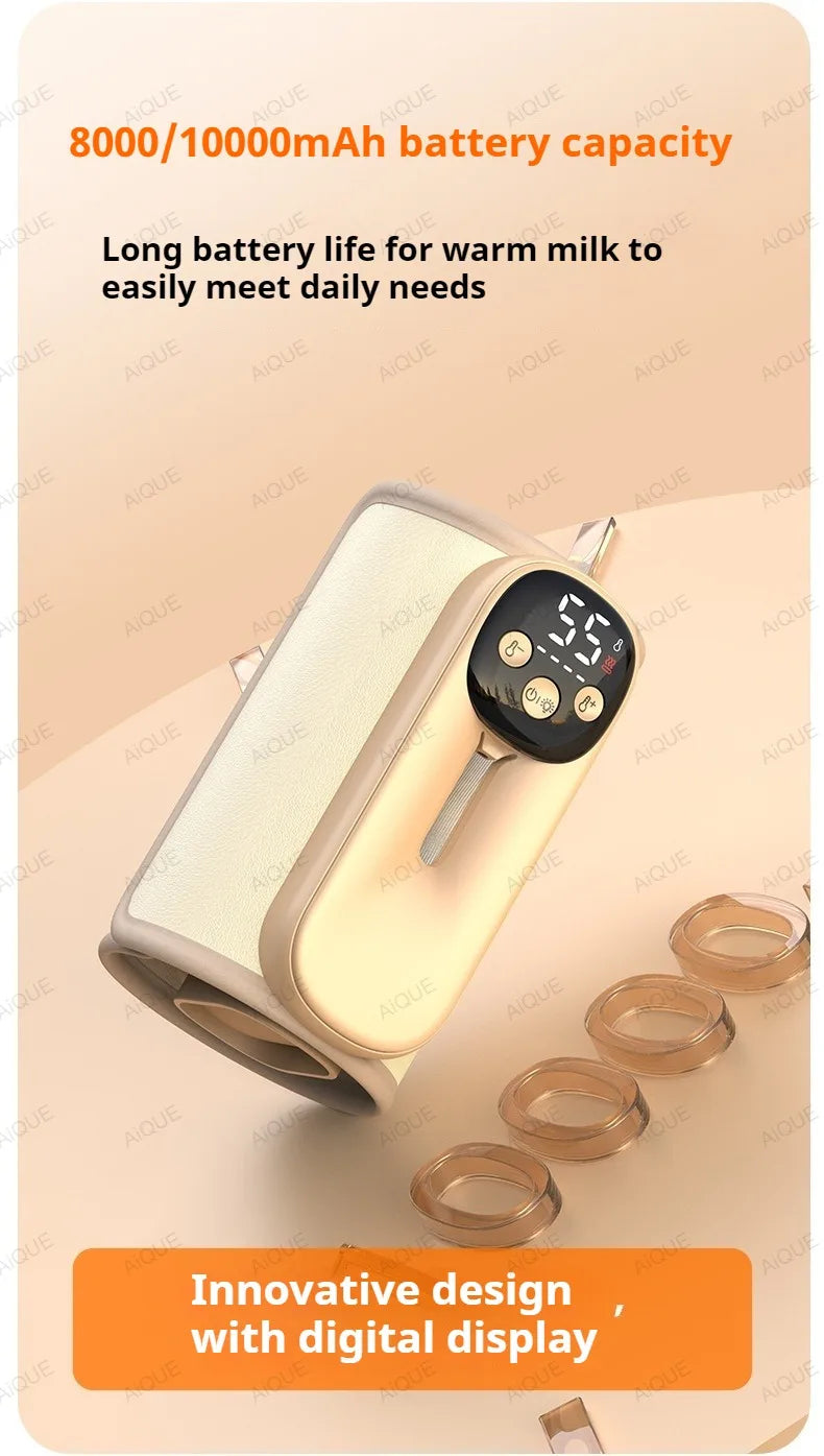 AiQUE 10400mAh Cordless Baby Bottle Warmer Smart Temperature Control USB Fast Charging Outdoor Travel Milk Warmer for Feeding