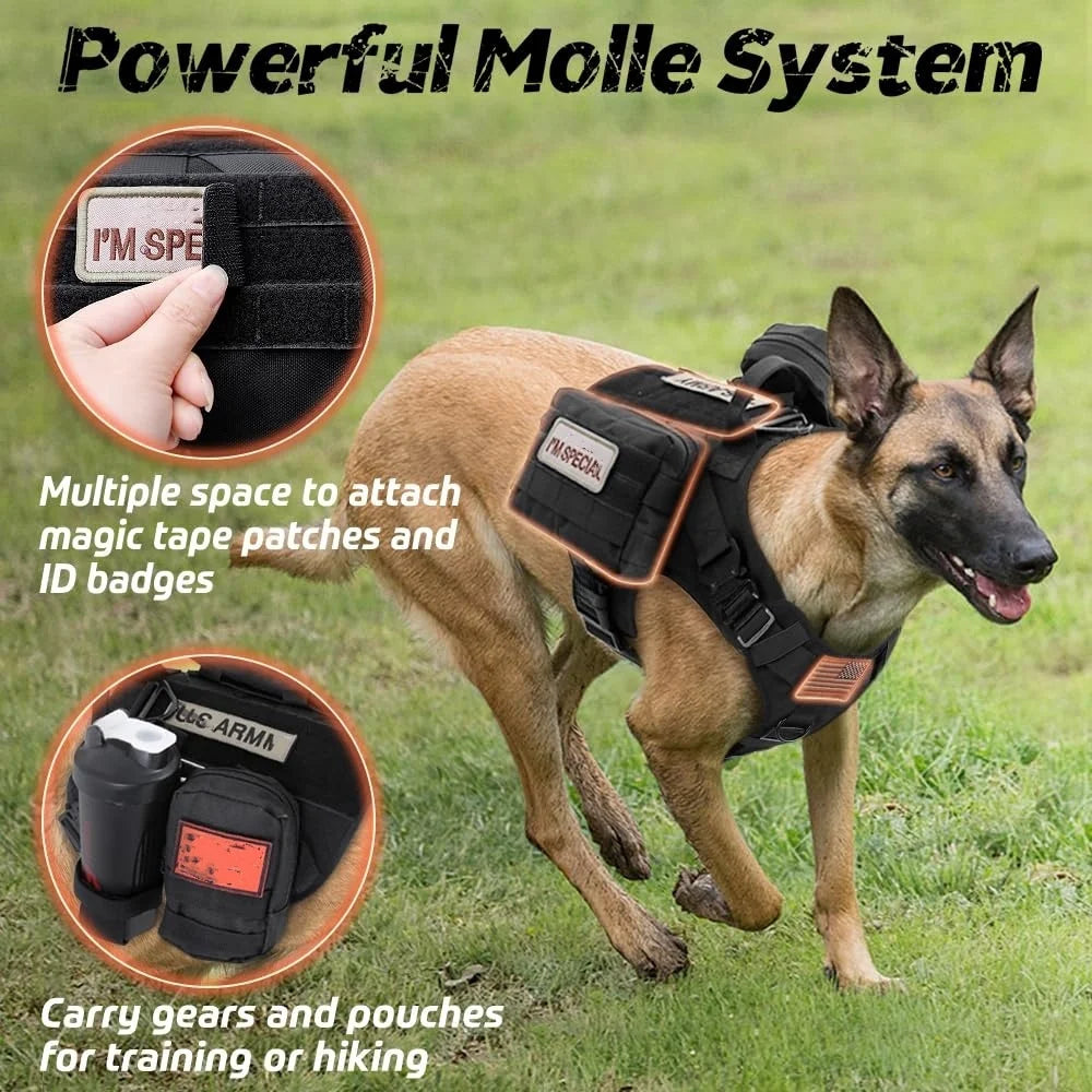 Tactical Dog Harness, Adjustable No-Pull Handle Service Vest Heavy Duty Pet Large Breed,  Dog Vest for Training Hunting Walking