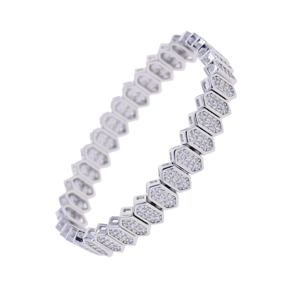 New Iced Out Bling CZ Geometric Stretchy Stretch Double Tennis Chain Bracelet Adjusted Size Bangle For Women Fashion Jewelry