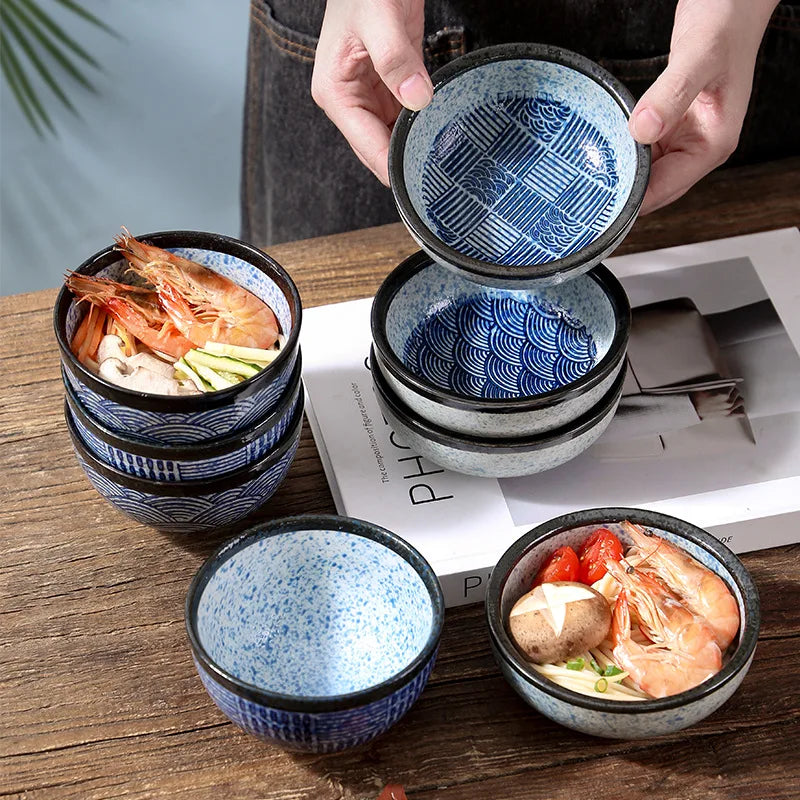 Japanese Ceramic Bowl Creative Sea Ripples Rice Bowls Restaurant Home Dessert Snacks Plate Home Kitchen Supplies Tableware