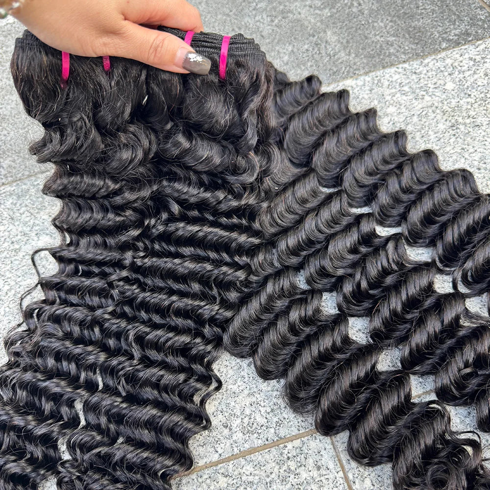 Deep Wave Bundles Natural Color 100% Human Hair Bundles Hair Weave Extension Deep Curly Bundles for Black Women 100g/Bundle