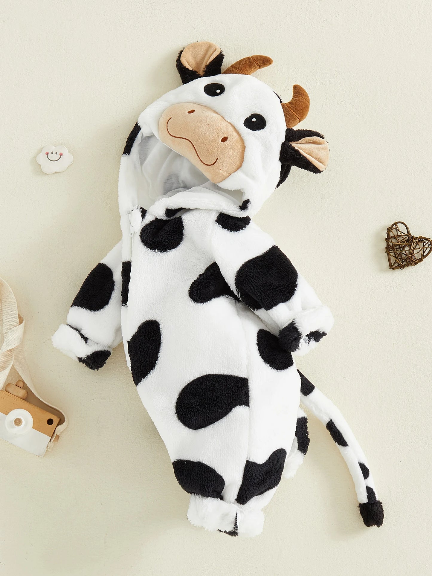 Halloween Costumes Baby Romper, Long Sleeve Hooded Fall Bodysuit Cow Cosplay Costume Halloween Clothes for Girls Boys