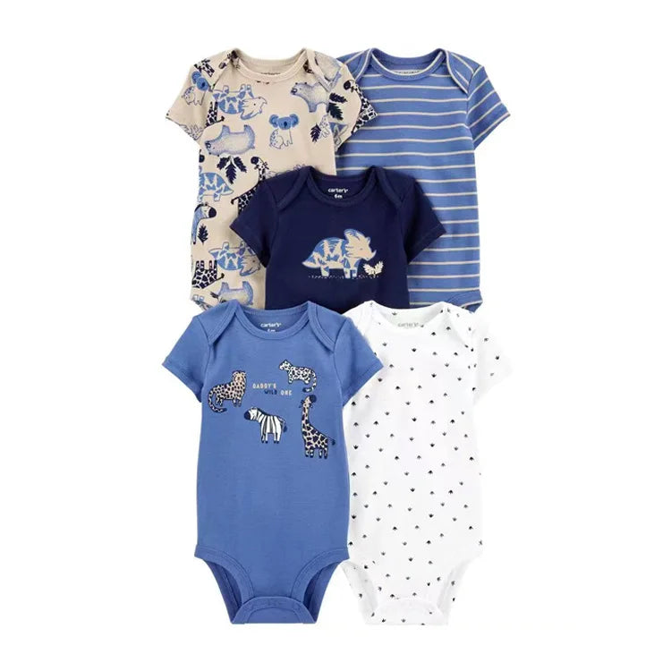 LIEMEI (Baby 0-24M)5 pcs Baby New  Romper Summer Onesie Pajama Cotton Boy Girl Clothes Newborn Zipper Footies Jumpsuit Short-Sle