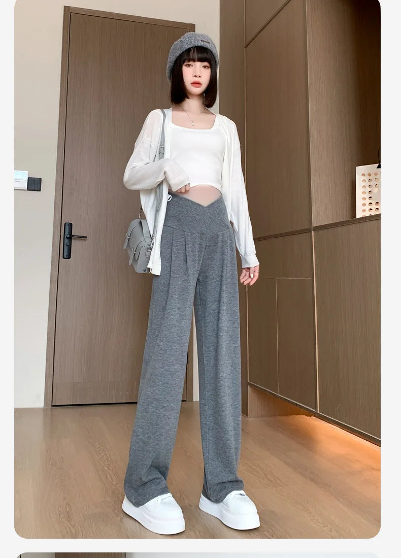 Maternity Pants Spring and Fall Wide-Legged Pants Low-Waisted Glutinous Pants Small Casual Straight Pants Maternity Clothing