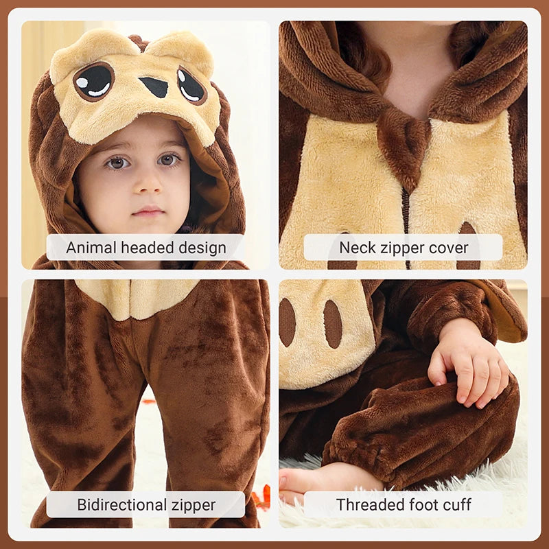 MICHLEY Halloween Lion Baby Rompers Clothes Hooded Flannel Cosplay Toddler Infant Pajamas Bodysuit Jumpsuit Costume For Kids Boy
