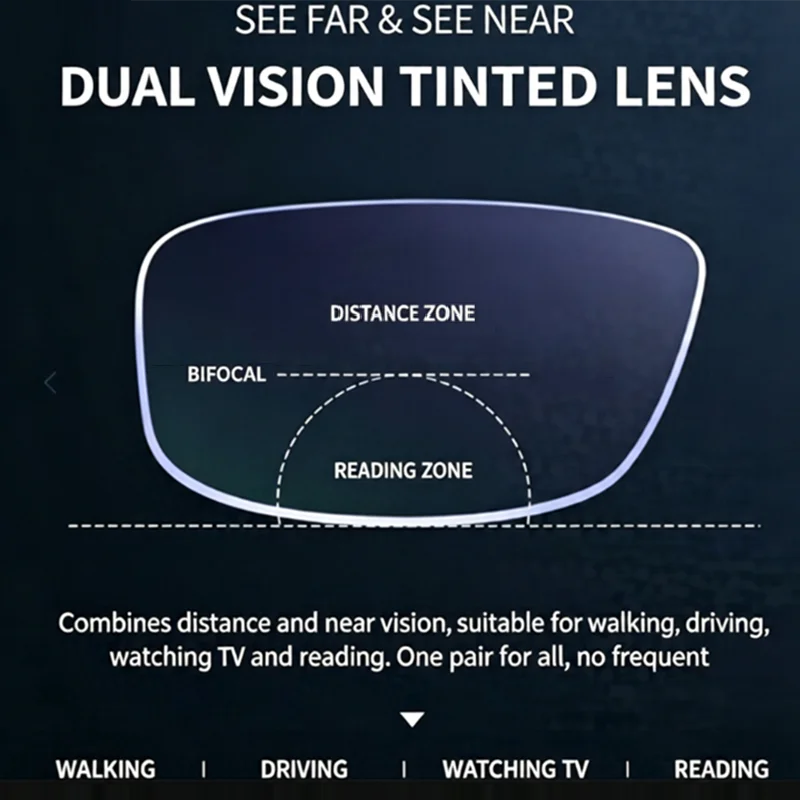 Men Women Square Bifocal Far Near Dual Vision Reading Glasses Trendy Driving Fishing Shade Presbyopia Eyewear Customize Lens