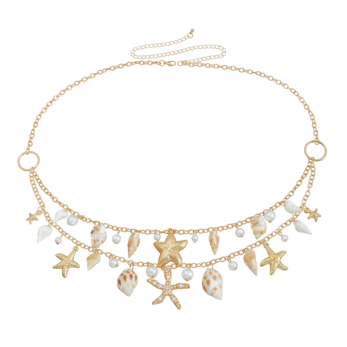 Bohemia Sexy Double Layer Starfish Scallop Shell Waist Belly Chain For Women Fashion Imitation Pearl Conch Body Chain Jewelry