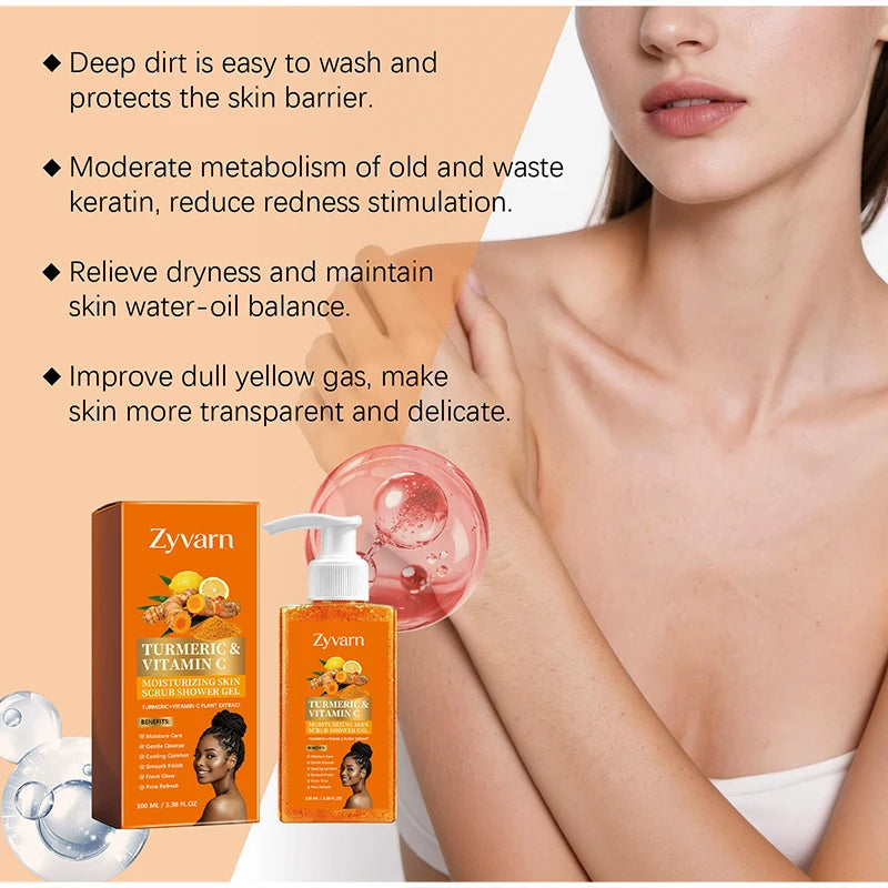 Turmeric&Vitamin C Moisturizing Body Wash, Exfoliating Cleansing Smoothing Body Wash, Gentle Scrub Finish Refreshing Natural Sce