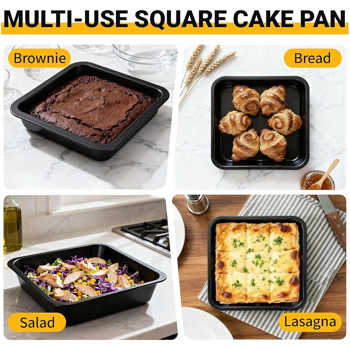 2Pcs/1Pc Square Carbon Steel Non-Stick Baking Pan, Cake Pan, Non-Stick Oven Tray, Cookie Pan - Suitable for Ovens, Air Fryers, Dishwashers, and Refrigerators, Can Be Used to Make Pizza, Fruit Salad, Grilled Fish and Meat, Bre