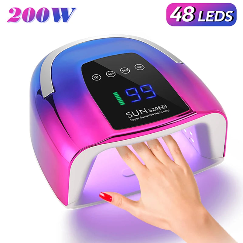 200W UV LED Nail Lamp 48 LEDs Nail Dryer with HD LCD Display Rechargeable Manicure Lamp for Curing All Nails Gel Nail Art Tools