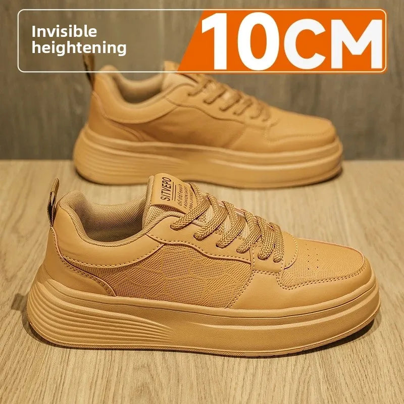 Men's Casual Sport Shoes Thick Bottom Invisible Heightening 10cm Rubber Outsole Synthetic Upper Breathable Lace-Up Sneakers