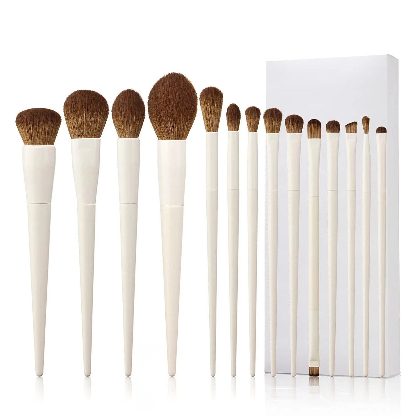 14Pcs Makeup Brush Set White Wooden Handle Synthetic Foundation Brush Powder Contour Eyeshadow Liner Blending Highlight