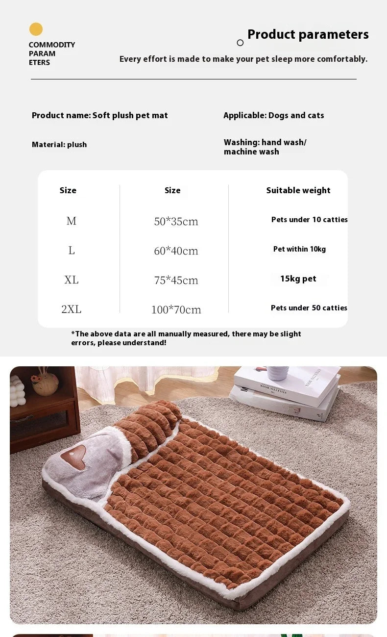 2024 NEW Winter Warm Dog Sleeping Mat Comfortable Dog Bed Plush Pet Mat for Small Medium Large Dogs Square Puppy Bed with Pillow