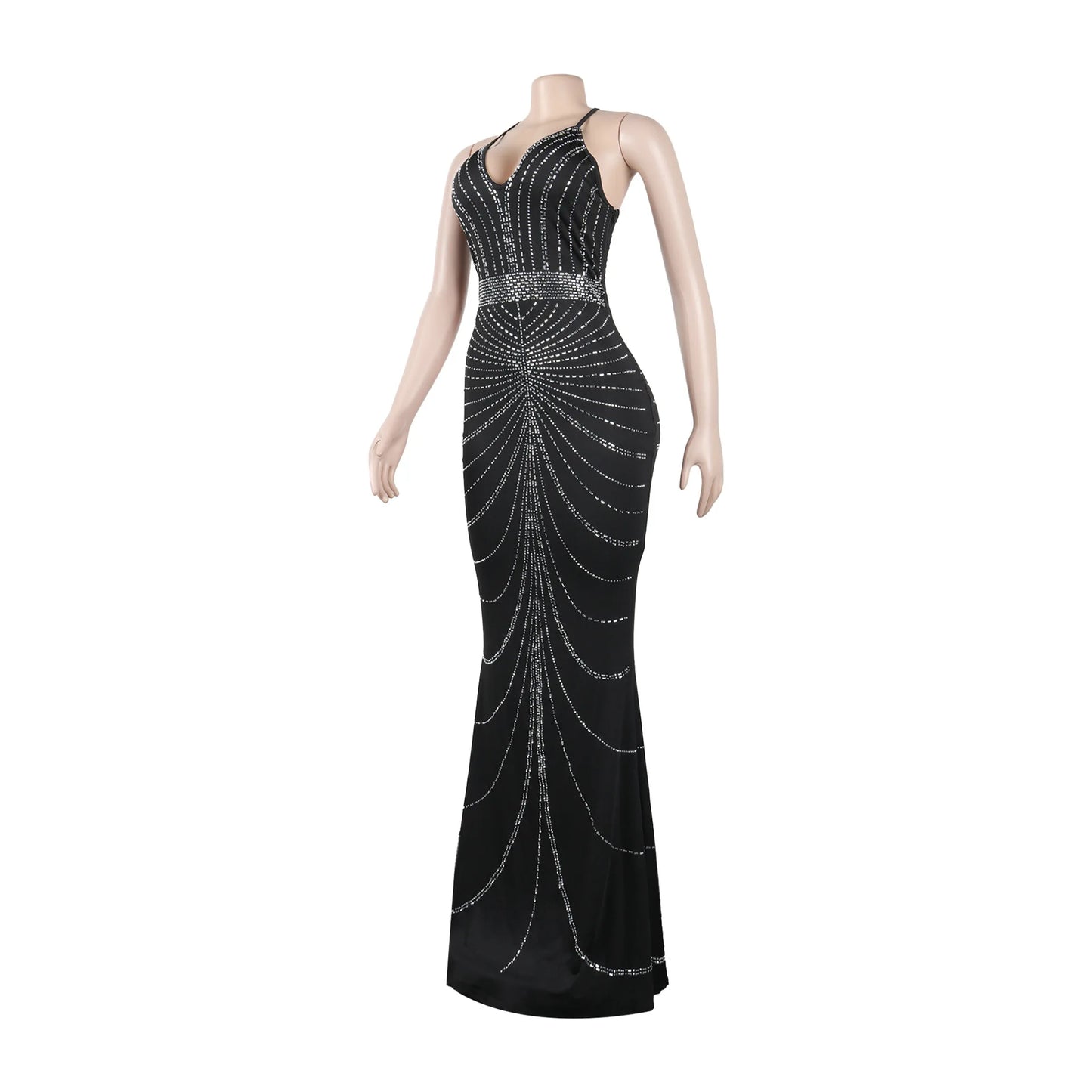 Sparkling Solid Color Hot Diamond Sheer Mesh Long Skirt, Elegant and Luxurious Spring Women's Cocktail Dress, Celebrity Clothing