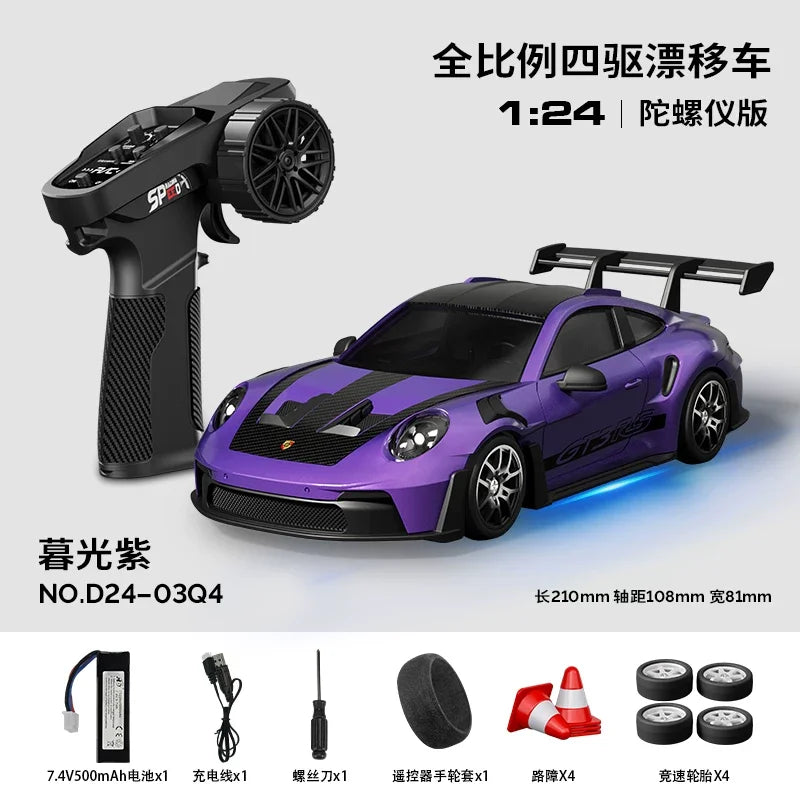 Hongxing 1 24 RC 4WD High Speed Drift Car Full Scale Gyroscope With Lithium Battery 2 Sets Of Wheels Independent Shock Absorber