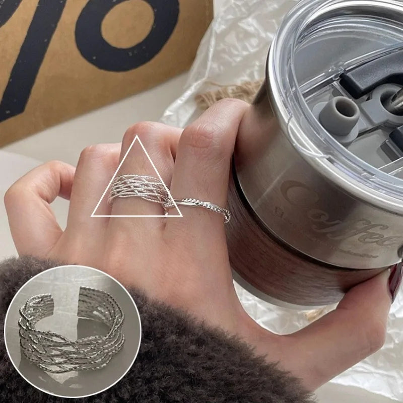 VENTFILLE 925 Sterling Silver Geometric Line Cross Wrap Open Ring For Women Gift Irregular Punk Adjustable Jewelry Dropshipping