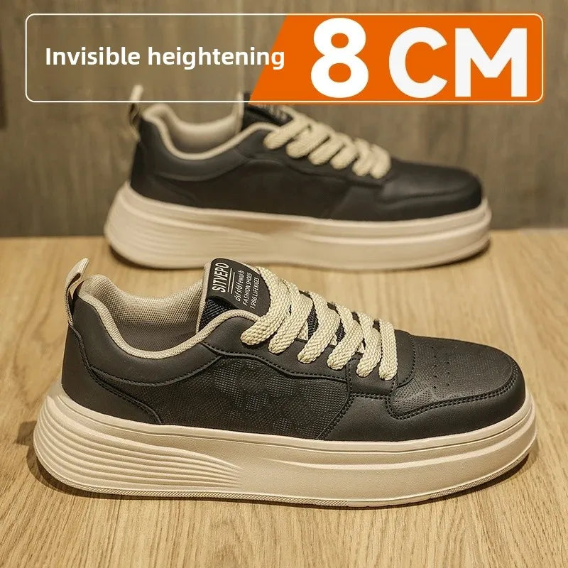 Men's Casual Sport Shoes Thick Bottom Invisible Heightening 10cm Rubber Outsole Synthetic Upper Breathable Lace-Up Sneakers