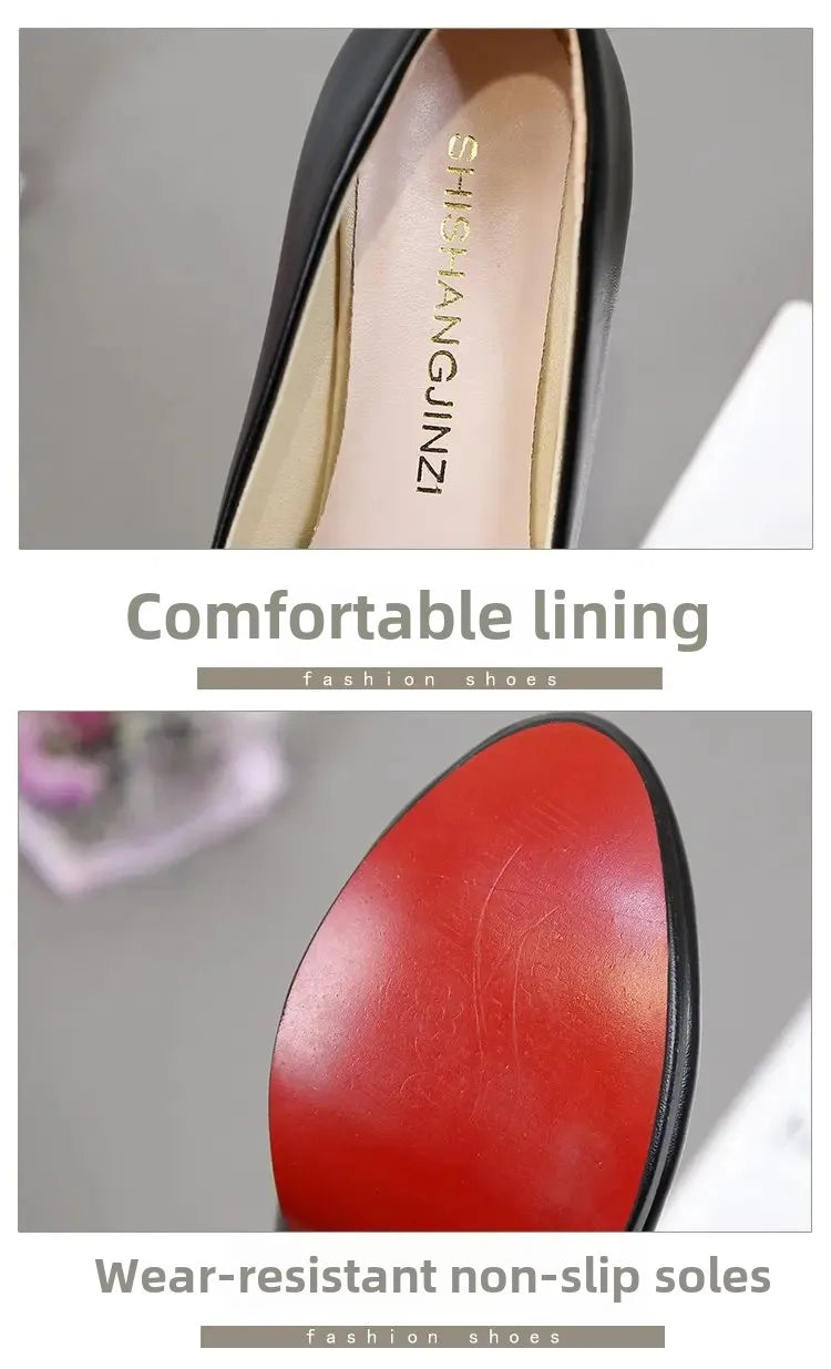 Spring Comfortable Professional Shoes Work Shoes Smart Casual Interview Shoes Women's Shoes Small Leather Shoes Medium Heel Blac