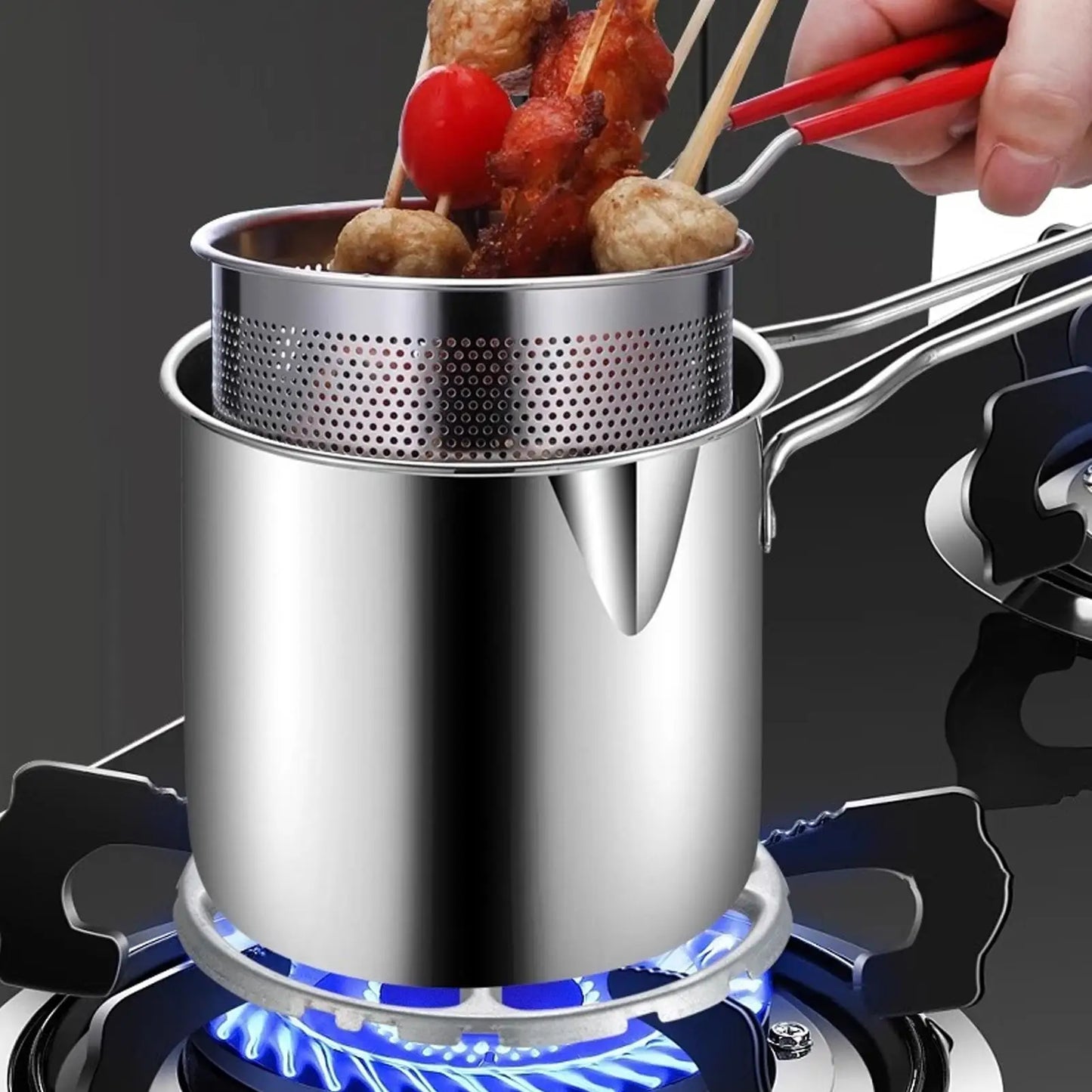Stainless Steel Deep Fry Pot Space-Saving Fryer Multi-Use Cooking Pan For Chicken Wings French Fries, Home Kitchen Restaurant RV