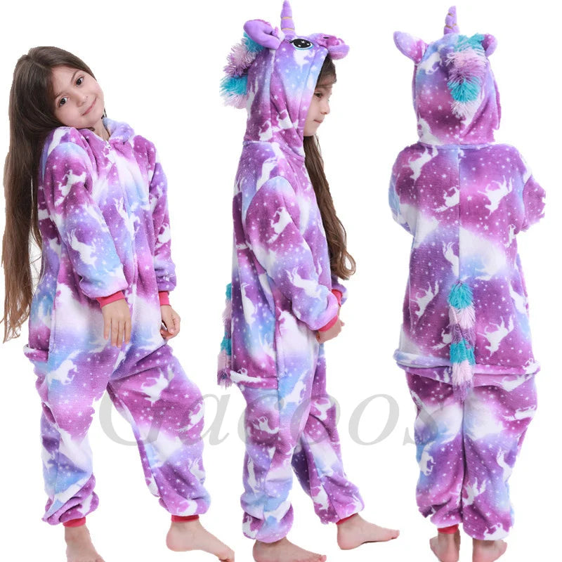 2024 Kigurumi Cat Onesie Kids Unicorn Pajamas For Children Animal Cartoon Blanket Sleepers Baby Costume Winter Boy Girl Jumspuit