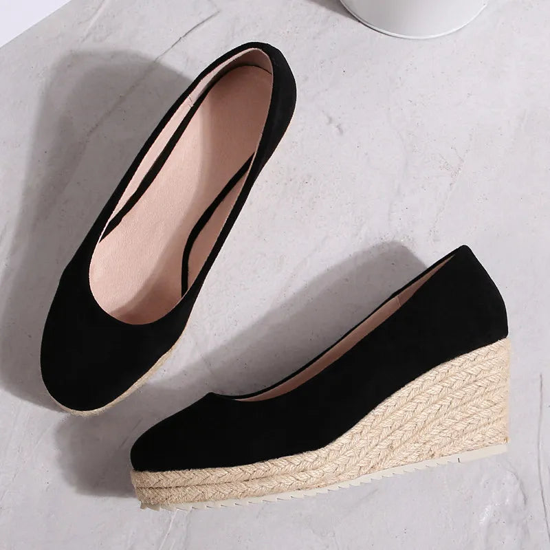 2023 Princess Kate's Same Suede Wedge Single Shoes Women Shallow Mouth Espadrilles Spring&Autumn Sandals High Heels Ladies Shoes