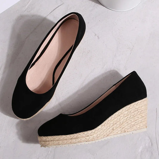 2023 Princess Kate's Same Suede Wedge Single Shoes Women Shallow Mouth Espadrilles Spring&Autumn Sandals High Heels Ladies Shoes