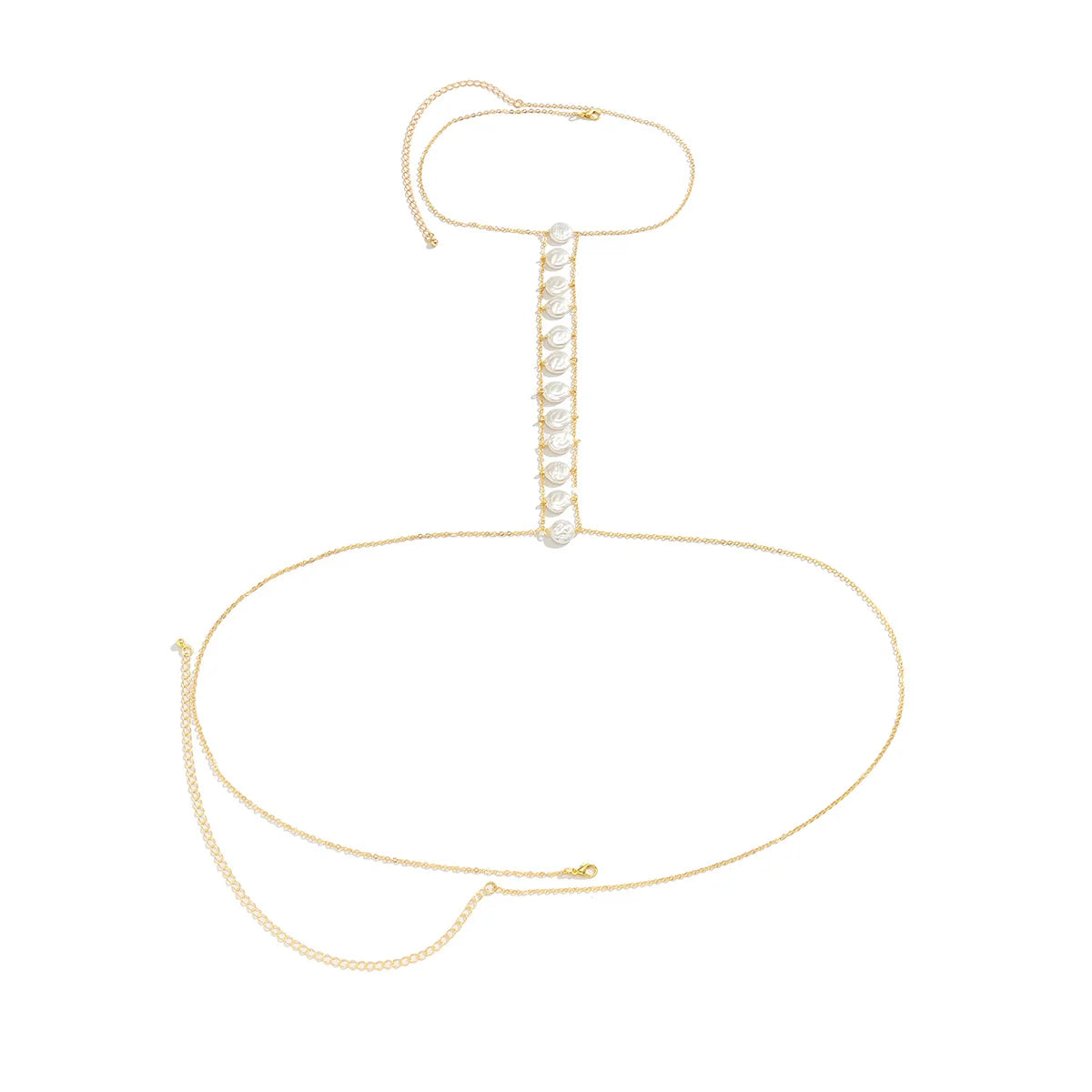 IngeSight.Z Sexy Single Row Round Imitation Pearls Bra Chest Chain Necklace Women Simple Copper Link Chain Bikini Body Jewelry
