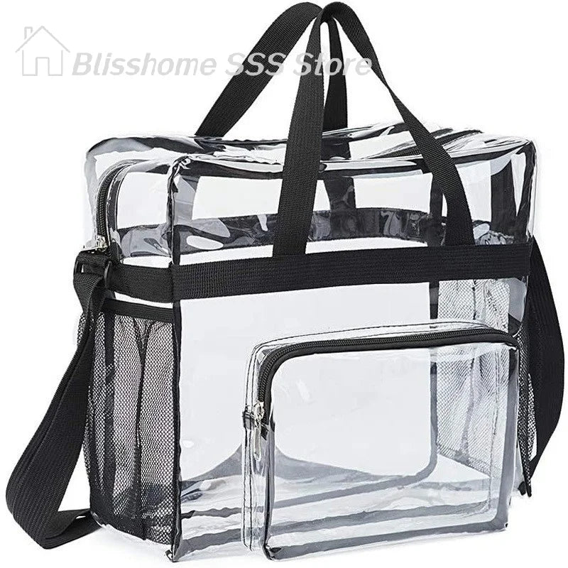 【S】Large Capacity PVC Transparent Bag Portable Washing Bag Clear Tote Multi Pocket Handbag for Home Use Durable Material
