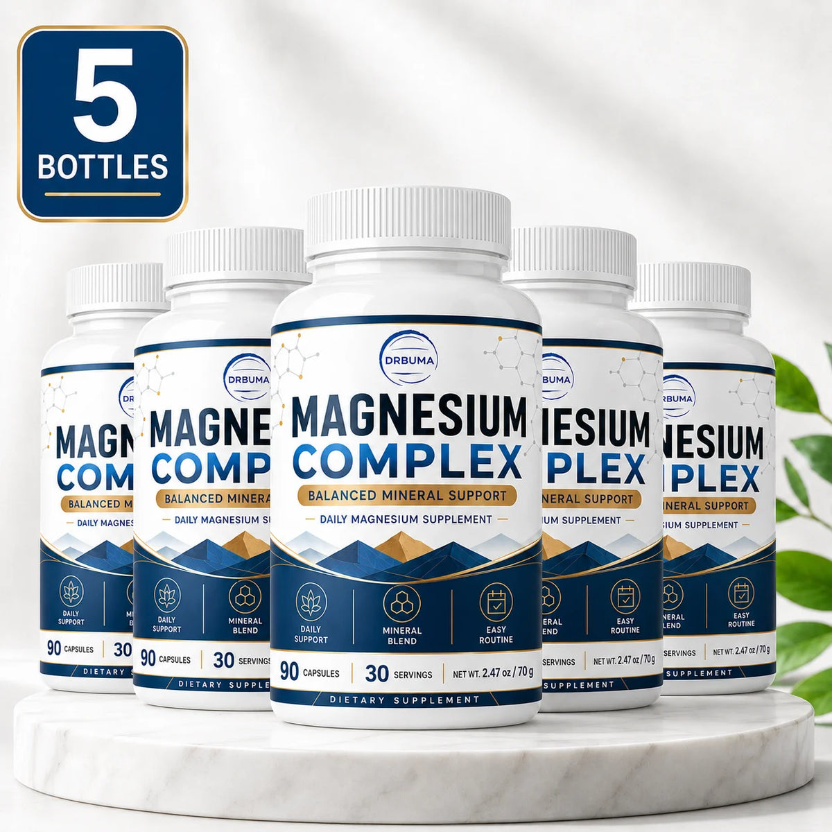 90-Count Magnesium Complex Capsules, Daily Dietary Nutritional Supplement for Adults, Large-Capacity Bottle with 30 Servings, Easy Daily Intake, Easy-to-Swallow Capsules, Ideal Choice for a Healthy Lifestyle
