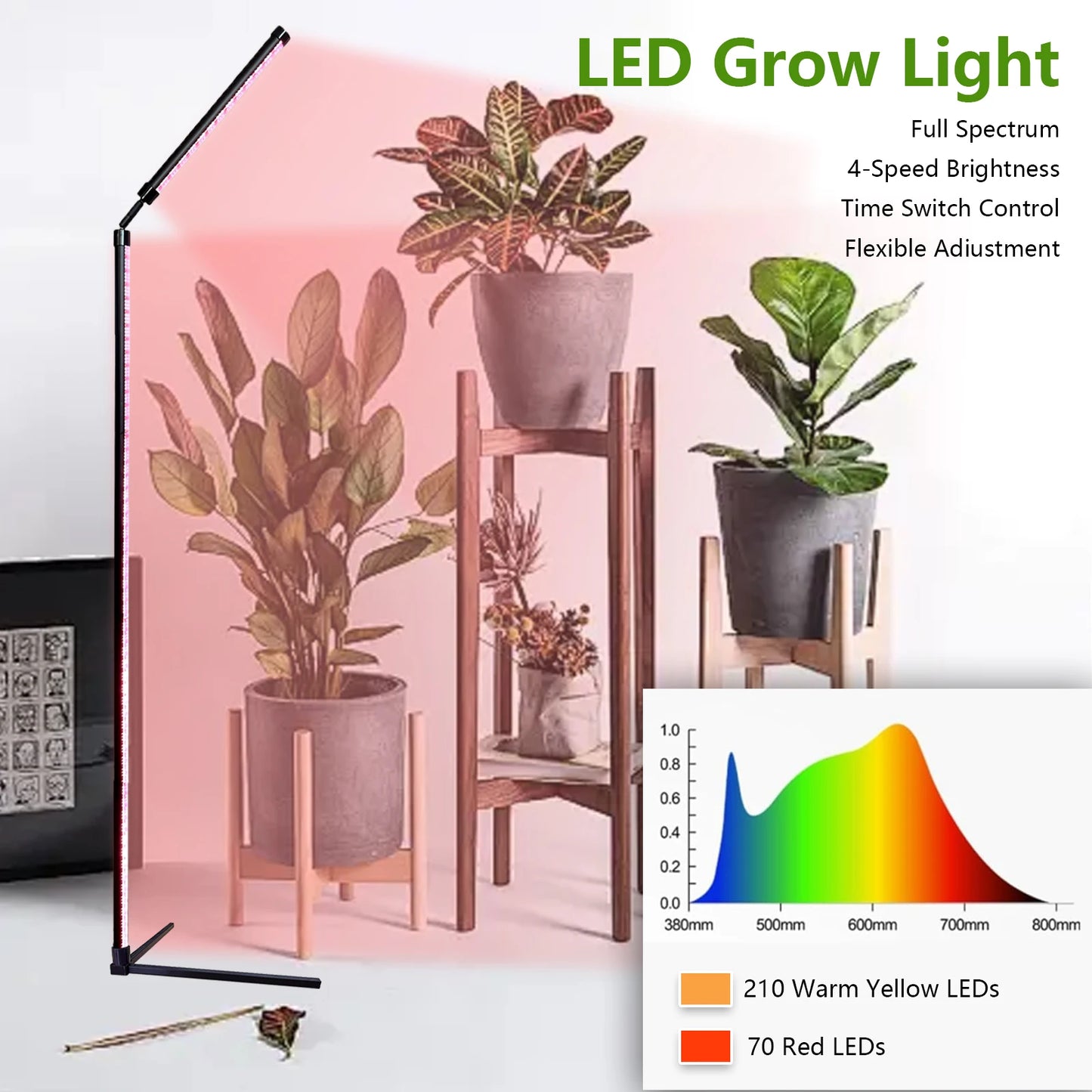 24V 80INCH Indoor Plant Growth Lamp Full Spectrum Seed Plant Lamp with Timer and Three Color Dimmable Floor Plant Growth Lamp
