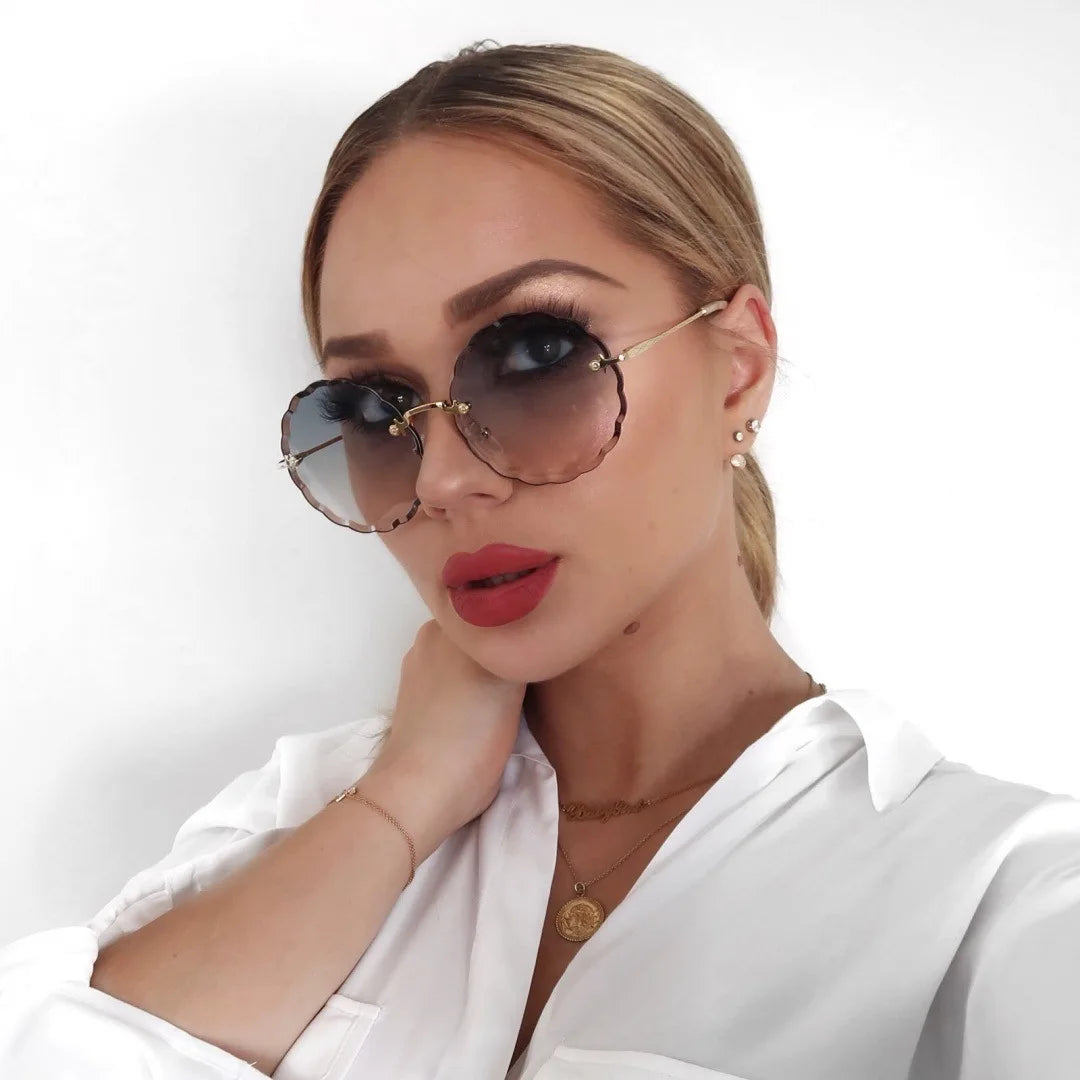 Oversized Round Sunglasses For Women Men Fashion Luxury Brand Design Rimless Sun Glasses Ladies Outdoors Travel Shades UV400