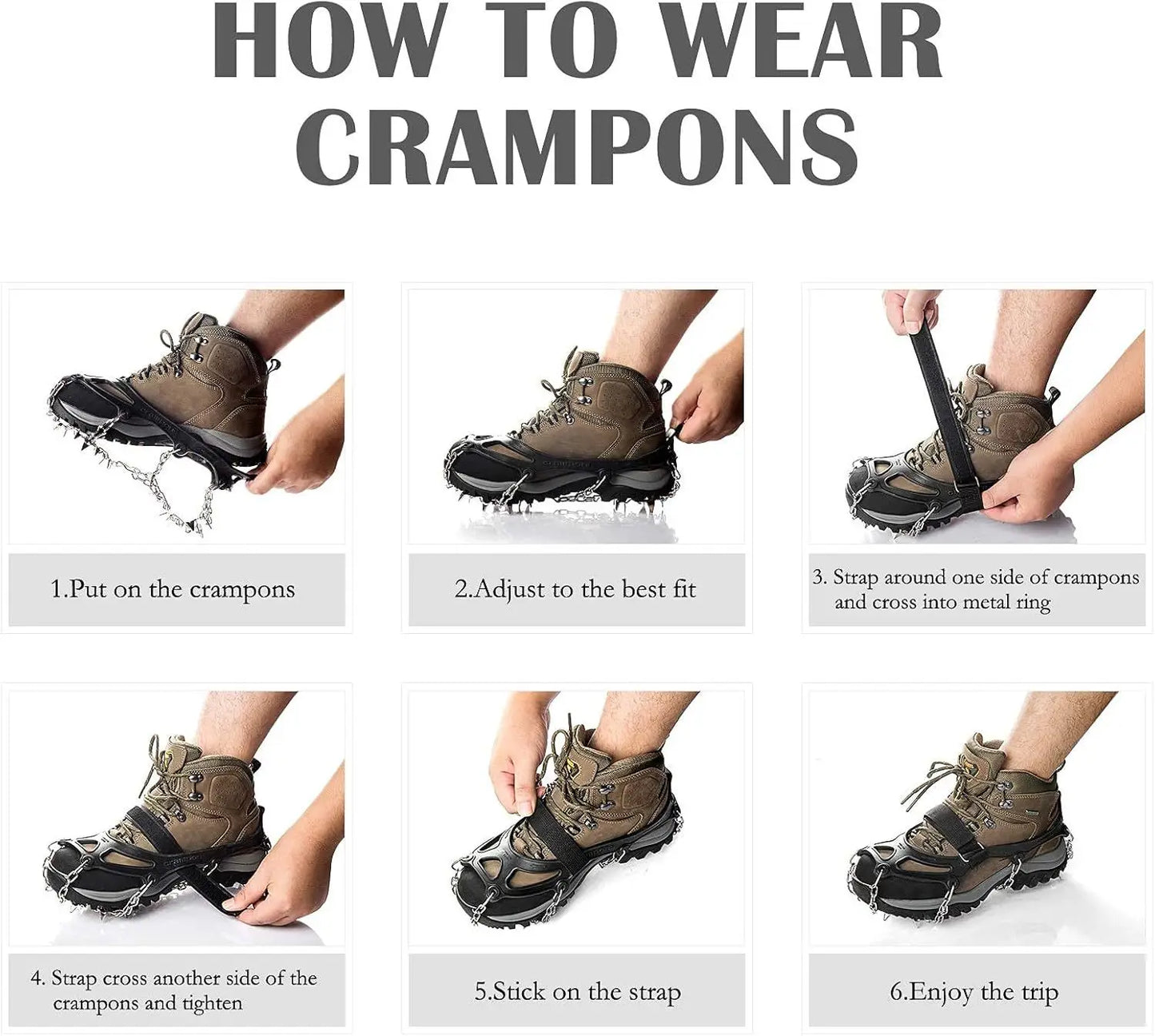 2PCS Ice Cleats for Snow & Ice Non-Slip Overshoe Crampons with Stretch Fit Rubber Traction for Walking