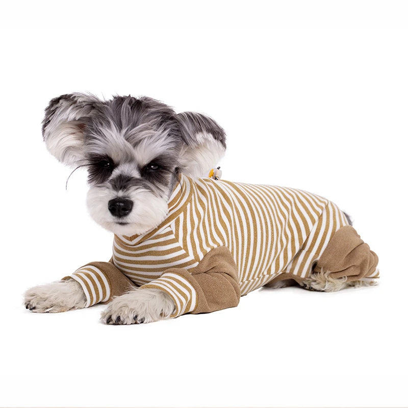 Stripe Fleece Jumpsuit For Small Dogs Winter Dog Clothes Warm Pajamas Dog Long Sleeve Bodysuit Puppy Teddy Chihuahua Clothes