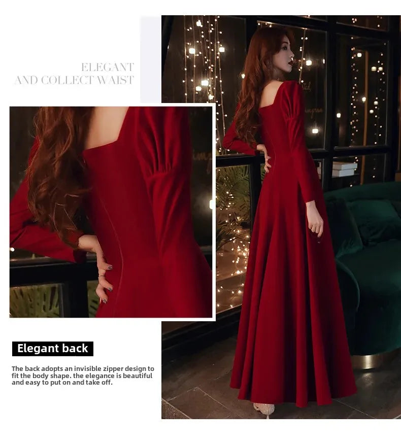 Long Wedding Dress Evening Gown for Bride Engagement Party Autumn Winter New 2025 Large Size Drinking Ceremony Dress