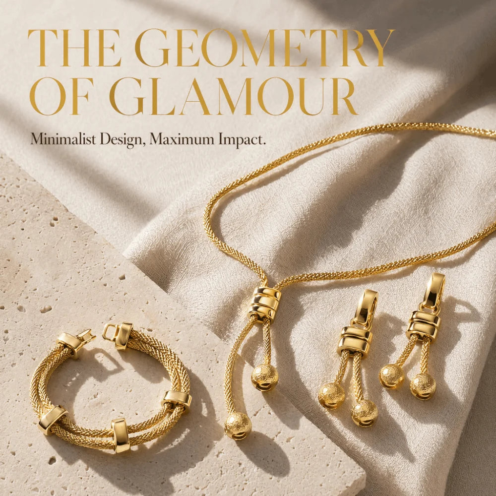 Fashionable Jewelry Set High Quality Gold Tone Necklace Earrings Bracelet Minimalist Electroplated Geometric Tassel Earrings Set