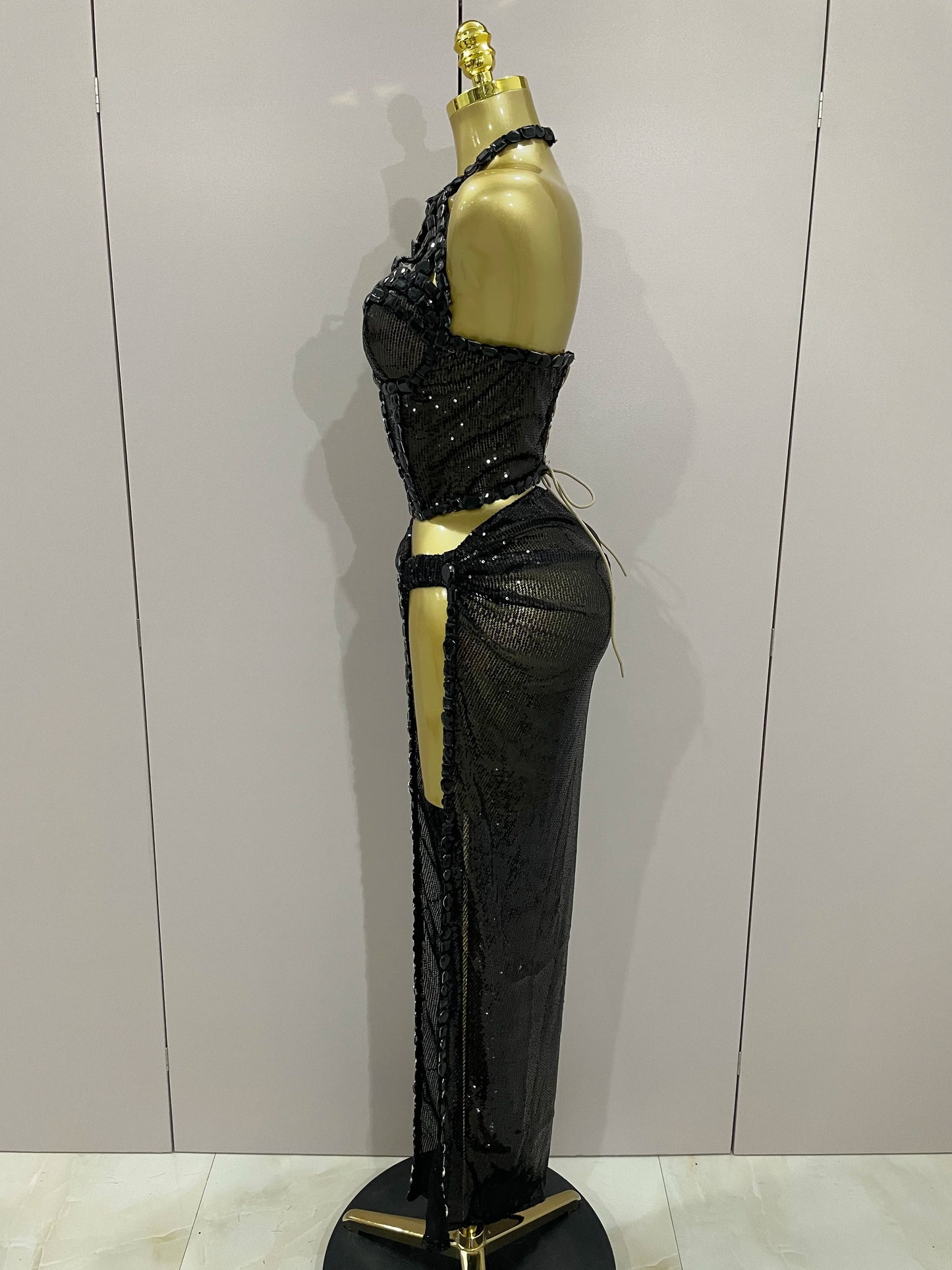 Sexy Luxury Shiny Diamond Sequins Cocktail Dress 2Pcs Set 2025New Women Evening Celebrate Birthday Party Nightclub Stage costume