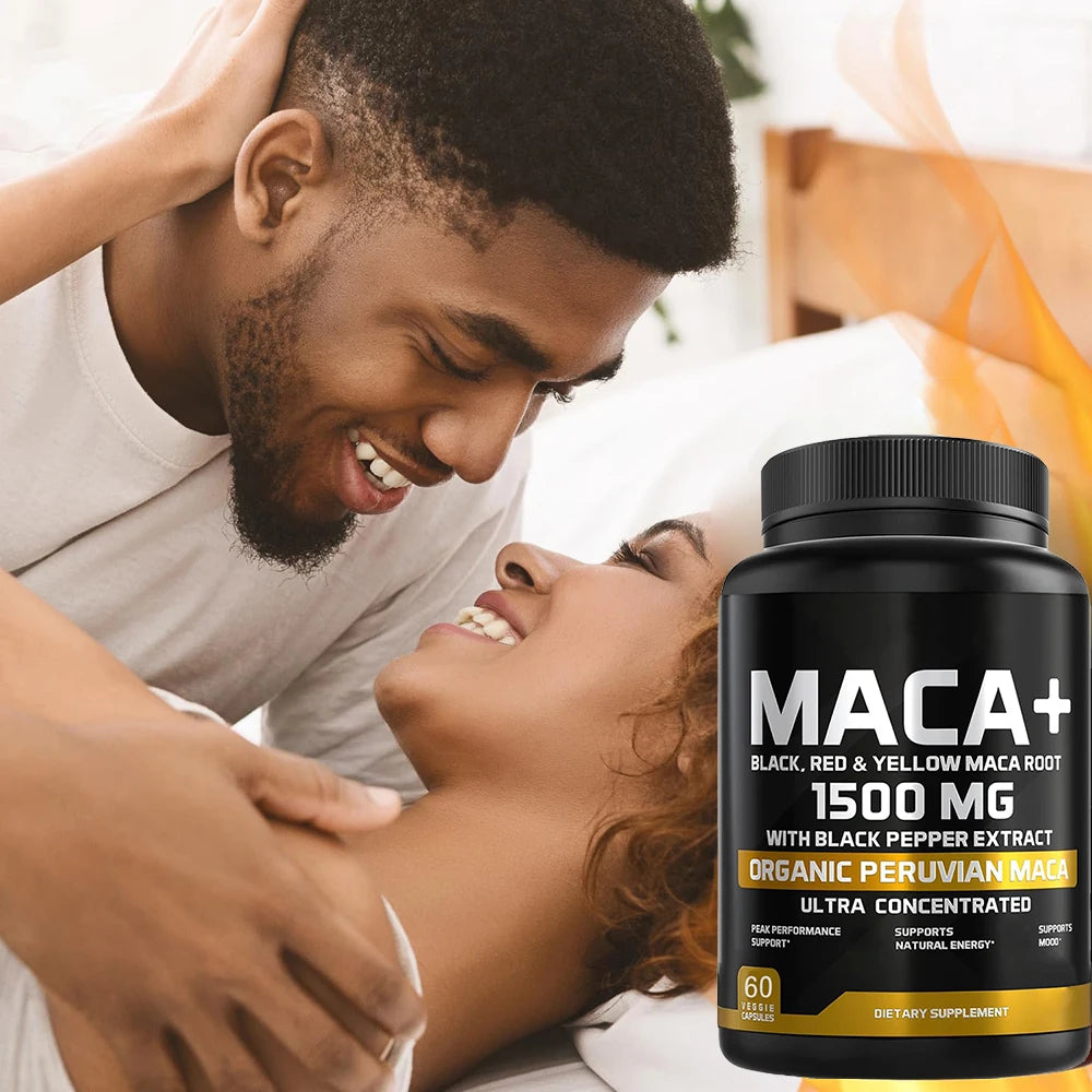 1500mg Organic Maca Root, Black, Red & Yellow - 60 Capsules - Black Maca Root Capsules for Men Supplement - Non-GMO, Gluten-Free