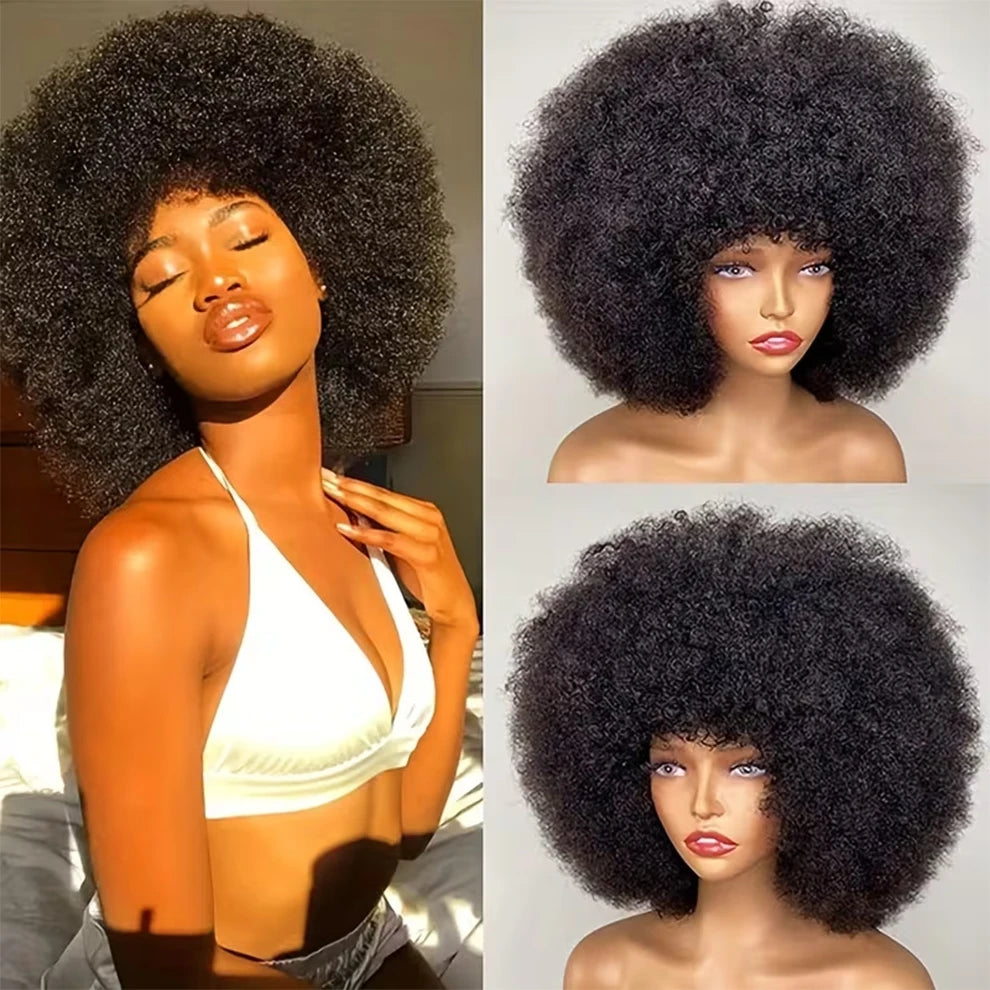 Afro Curly Human Hair Wigs for Black Women 13x4 Lace Front Red Brown Afro Puff Wig Natural Looking Heat Resistant Bouncy Hair