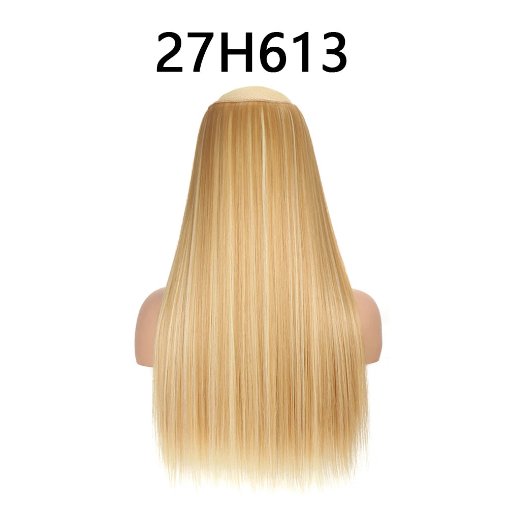 Synthetic 24Inch Hair Extensions OnePiece 5 Clips Long Straight Hairstyle Heat Resistant Fake Hairpiece For Women Natural Brow