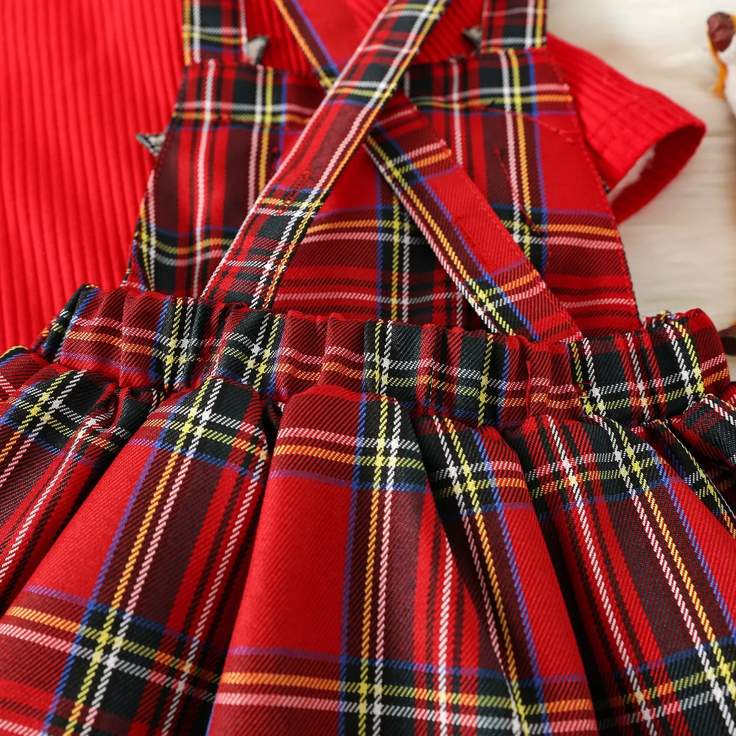 Prowow Baby Girls Christmas Outfits Set Red Bodysuit+Plaid Deer Suspender Dress Set 3pcs My First New Year Costume For Baby 2026