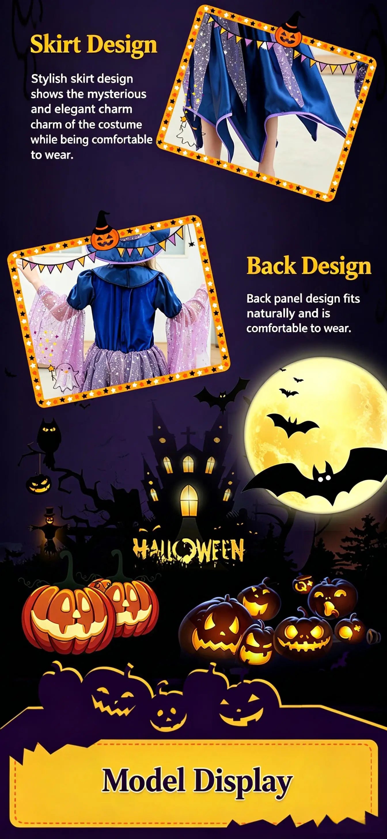2026 Halloween Blue Witch Costume for Girls with Witch Hat Wand Bag Accessory Set  2-12T Girl Role Play Party Dress Vestidos