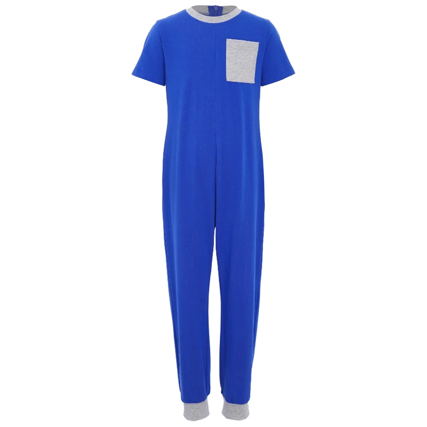 Kids Boys Girls Special Needs Adaptive Clothing Cotton Round Neck Short Sleeve Back Zipper Solid Color Full Body Jumpsuit Romper